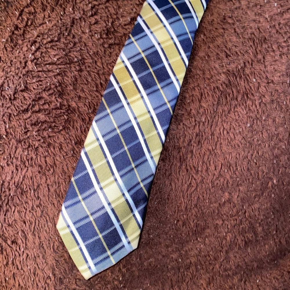🤖 WHY KNOT Gold blue plaid narrow tie